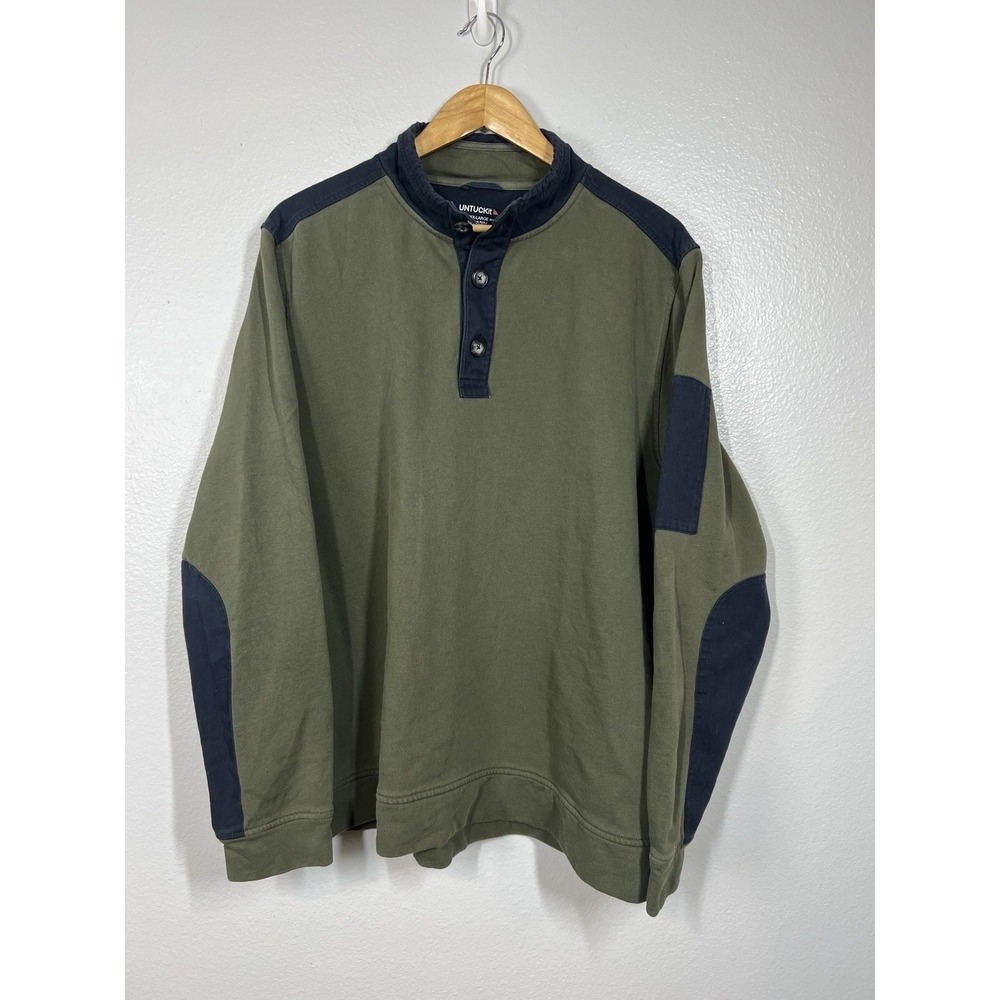 UNTUCKIT Shirt Mens XXXL 3XL‎ Green 1/4 Button Pullover 100% Cotton Sweatshirt